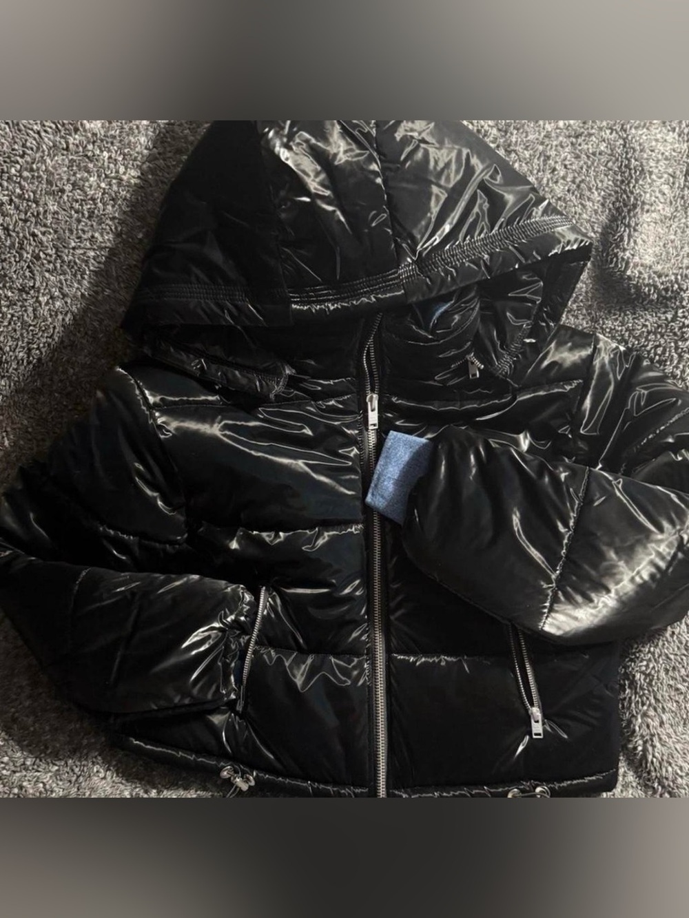Blue Revival Women’s In The Mix Denim Trim Puffer Jacket Large Black Iridescent